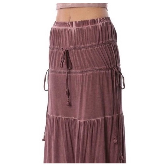 Tassel Drawstring Burnout Maxi Skirt - Picture 4 of 10